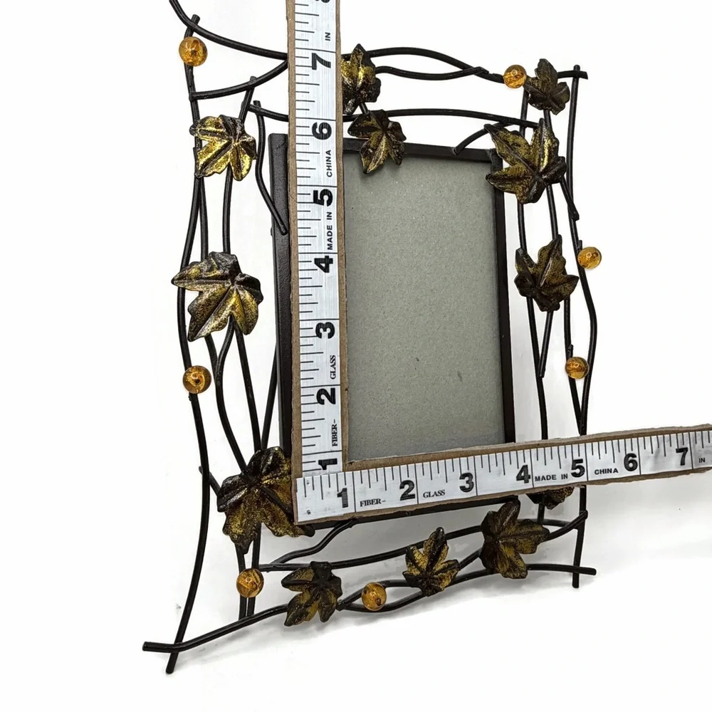 Rusting Metal Gold Black Leaves with Beads Picture Frame